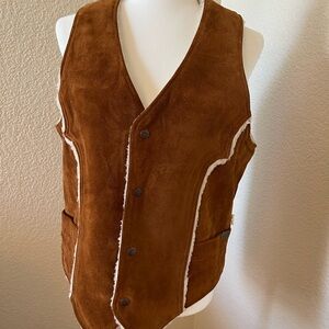 Western Sherpa Brown Suede Men's Vest